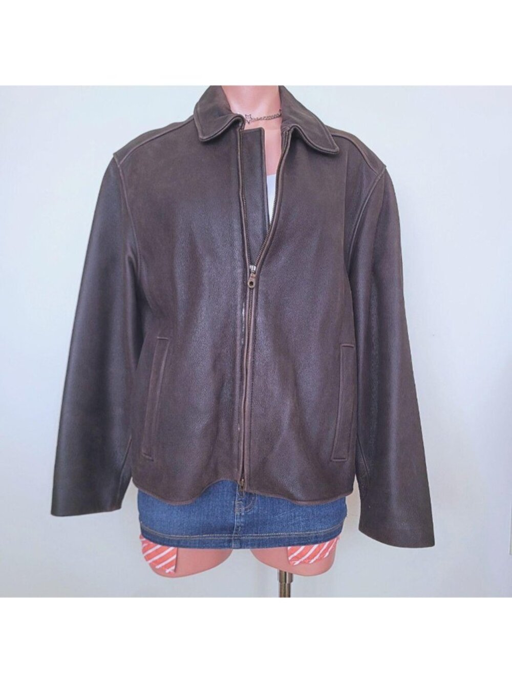 Daniel Minimalist Smooth Silk Lined Brown Leather Jacket Coat (S)